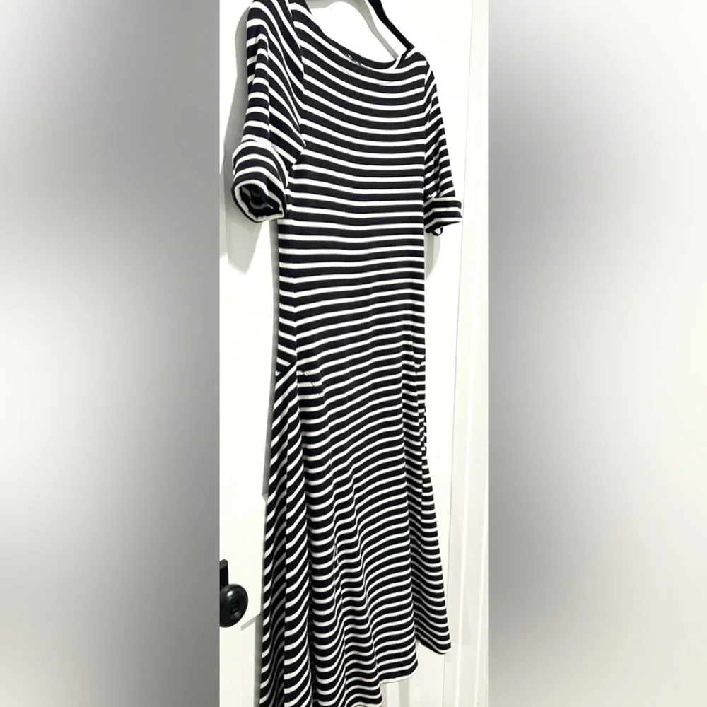 Lauren Ralph Lauren Striped Midi Dress Fit Flare Black White Quiet Luxury - Picture 6 of 9